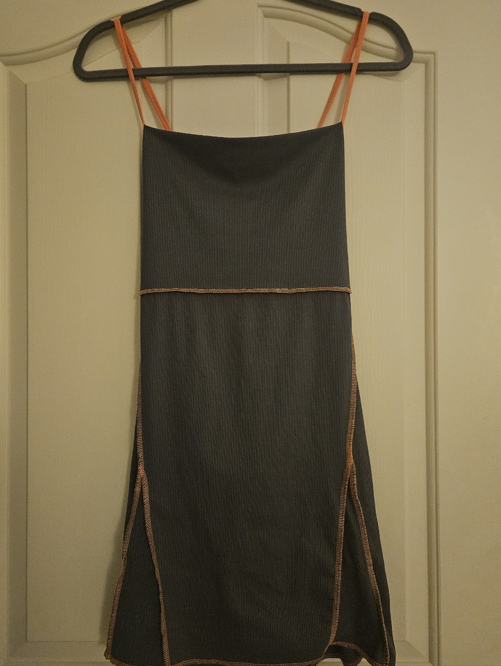 PrettyLittleThing Slate Gray Ribbed Dress With Orange Trim